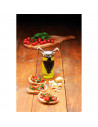 Tradineur - Aceitera/Vinagrera de cristal con doble pitorro y tapones de corcho, diseño de uvas, dispensador de aliño rellenable