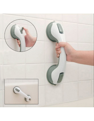 Tradineur - Tirador con ventosas, asa para baño, apoyabrazos de ducha portátil, plástico, no requiere taladro, gran resistencia,