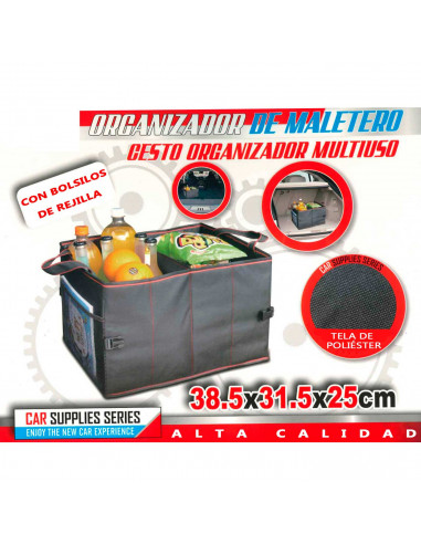 Tradineur - Organizador de maletero de coche, bolsa de almacenamiento plegable para vehículo, poliéster, incluye asas y bolsillo