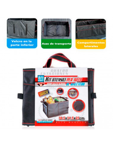 Tradineur - Organizador de maletero de coche, bolsa de almacenamiento plegable para vehículo, poliéster, incluye asas y bolsillo