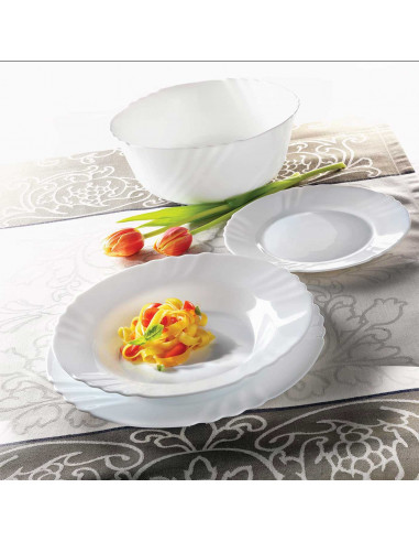 Tradineur - Plato llano de vidrio opal modelo "Ebro", extra resistente, vajilla de cocina, apto para lavavajillas y microondas (