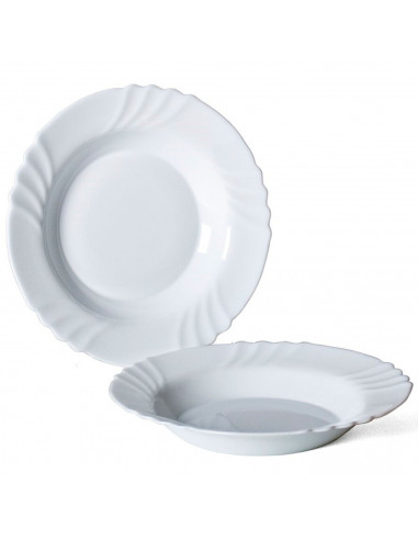 Tradineur - Plato hondo de vidrio opal modelo "Ebro", extra resistente, vajilla de cocina, apto para lavavajillas y microondas (