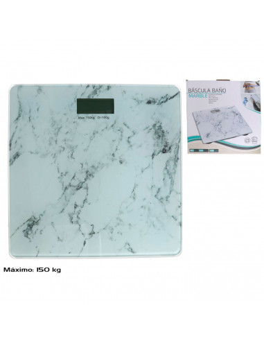 Tradineur - Báscula de baño digital de vidrio templado, diseño de imitación de mármol, sensor de alta precisión, pantalla LCD, m