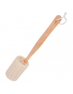 Tradineur - Esponja redonda de baño con mango de madera, cáñamo, cepillo de ducha de mano, mango largo, masaje o exfoliación de