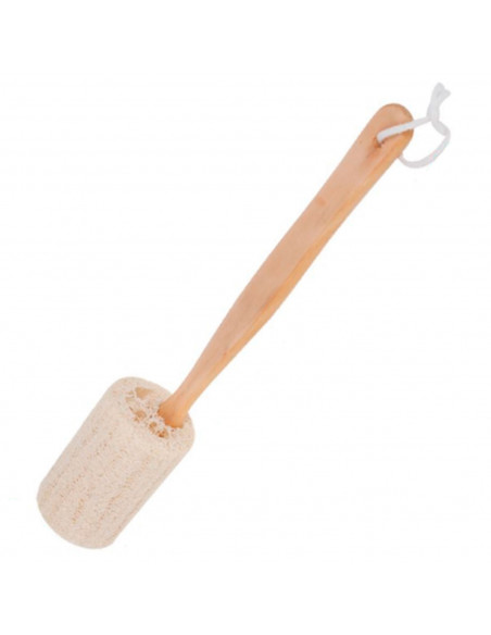 Tradineur - Esponja redonda de baño con mango de madera, cáñamo, cepillo de ducha de mano, mango largo, masaje o exfoliación de