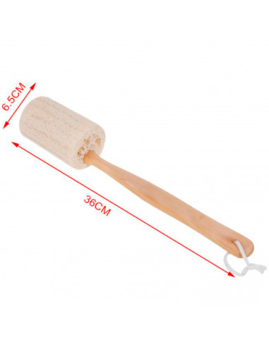 Tradineur - Esponja redonda de baño con mango de madera, cáñamo, cepillo de ducha de mano, mango largo, masaje o exfoliación de