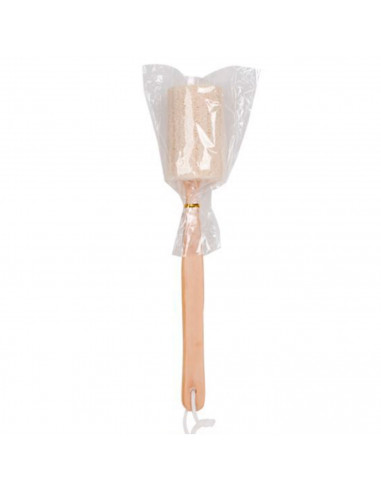 Tradineur - Esponja redonda de baño con mango de madera, cáñamo, cepillo de ducha de mano, mango largo, masaje o exfoliación de