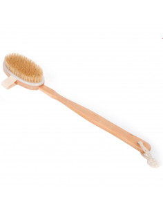 Tradineur - Cepillo de ducha con mango de madera, cerdas naturales suaves, cepillo para espalda, masaje o exfoliación de cuerpo,