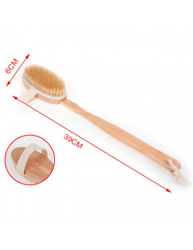Tradineur - Cepillo de ducha con mango de madera, cerdas naturales suaves, cepillo para espalda, masaje o exfoliación de cuerpo,