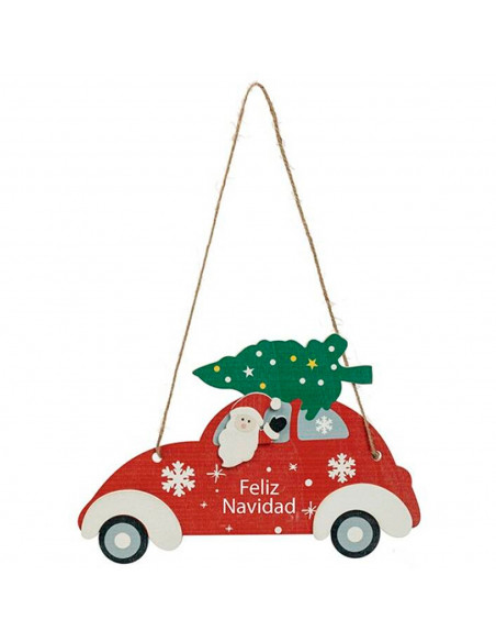 Tradineur  Adorno, coche colgante de madera "Feliz Navidad", decoración navideña festiva con cuerda para puerta, árbol, pared,