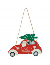 Tradineur  Adorno, coche colgante de madera "Feliz Navidad", decoración navideña festiva con cuerda para puerta, árbol, pared,