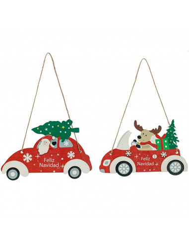 Tradineur  Adorno, coche colgante de madera "Feliz Navidad", decoración navideña festiva con cuerda para puerta, árbol, pared,