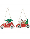 Tradineur  Adorno, coche colgante de madera "Feliz Navidad", decoración navideña festiva con cuerda para puerta, árbol, pared,