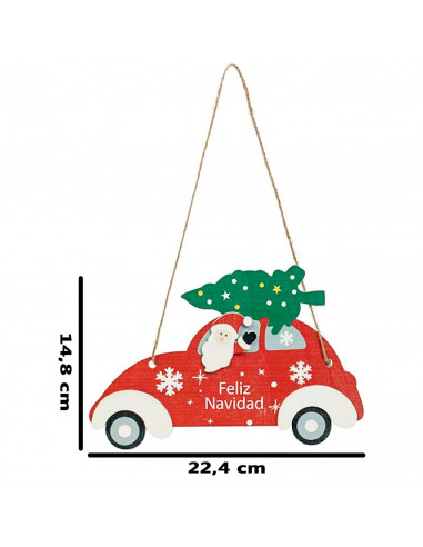 Tradineur  Adorno, coche colgante de madera "Feliz Navidad", decoración navideña festiva con cuerda para puerta, árbol, pared,