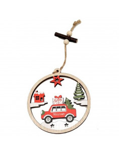 Tradineur  Adorno redondo colgante de madera, decoración navideña festiva con cuerda para puerta, árbol, pared, Ø 10,5 cm, mode