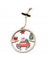 Tradineur  Adorno redondo colgante de madera, decoración navideña festiva con cuerda para puerta, árbol, pared, Ø 10,5 cm, mode