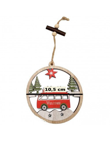 Tradineur  Adorno redondo colgante de madera, decoración navideña festiva con cuerda para puerta, árbol, pared, Ø 10,5 cm, mode