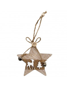 Tradineur  Adorno colgante de madera con forma de estrella/abeto, decoración navideña festiva con cuerda y cascabeles para puer