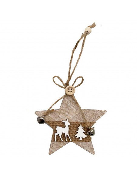 Tradineur  Adorno colgante de madera con forma de estrella/abeto, decoración navideña festiva con cuerda y cascabeles para puer