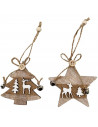 Tradineur  Adorno colgante de madera con forma de estrella/abeto, decoración navideña festiva con cuerda y cascabeles para puer
