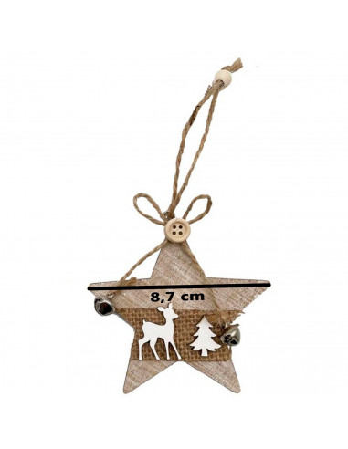 Tradineur  Adorno colgante de madera con forma de estrella/abeto, decoración navideña festiva con cuerda y cascabeles para puer