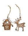 Tradineur  Adorno colgante de madera, forma de reno/casa, decoración navideña festiva con cuerda y cascabeles para puerta, árbo