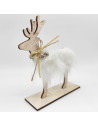 Tradineur  Figura de reno de madera con pelo de poliéster y cascabeles, decoración navideña festiva para repisas, mesas, estant