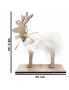 Tradineur  Figura de reno de madera con pelo de poliéster y cascabeles, decoración navideña festiva para repisas, mesas, estant