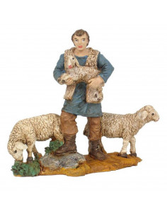 Tradineur - Figura de un pastor con corderos para belén - Fabricado en Durexina - Figuras decorativas divertidas para nacimiento