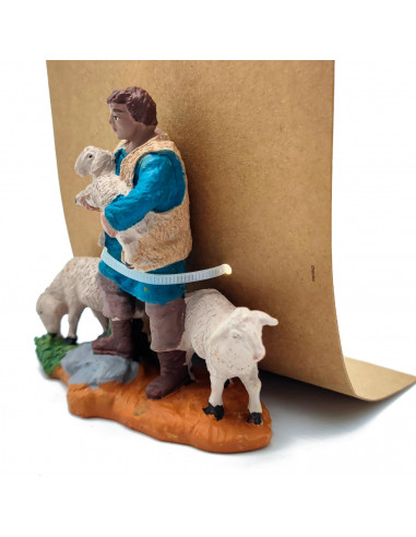 Tradineur - Figura de un pastor con corderos para belén - Fabricado en Durexina - Figuras decorativas divertidas para nacimiento