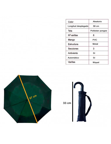 Tradineur - Paraguas plegable de mujer, poliéster pongee, antiviento, apertura automática, 8 varillas de níquel, compacto, viaje