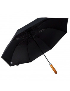 Tradineur - Paraguas de caballero plegable, mango de madera, poliéster pongee, antiviento, apertura automática, 8 varillas de fi