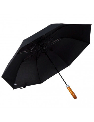 Tradineur - Paraguas de caballero plegable, mango de madera, poliéster pongee, antiviento, apertura automática, 8 varillas de fi
