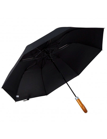 Tradineur - Paraguas de caballero plegable, mango de madera, poliéster pongee, antiviento, apertura automática, 8 varillas de fi