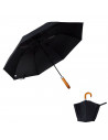 Tradineur - Paraguas de caballero plegable, mango de madera, poliéster pongee, antiviento, apertura automática, 8 varillas de fi