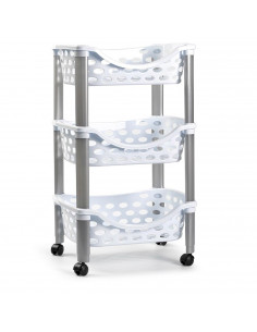 Tradineur - Carrito verdulero de plástico con 3 niveles y ruedas - PLFT Aire - Cestas apilables portaobjetos - 65 x 39,5 x 29,5