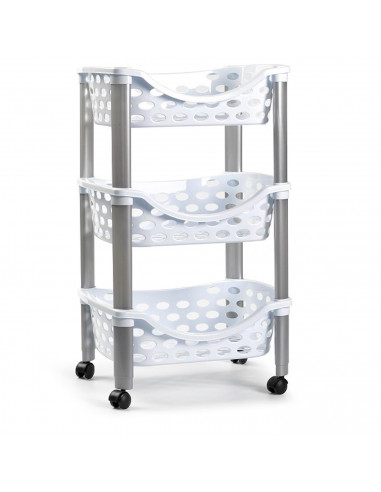 Tradineur - Carrito verdulero de plástico con 3 niveles y ruedas - PLFT Aire - Cestas apilables portaobjetos - 65 x 39,5 x 29,5