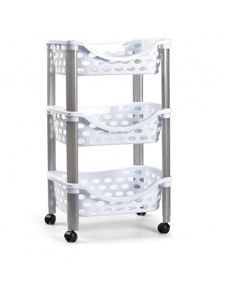 Tradineur - Carrito verdulero de plástico con 3 niveles y ruedas - PLFT Aire - Cestas apilables portaobjetos - 65 x 39,5 x 29,5 Tradineur - Carrito verdulero de plástico con 3 niveles y ruedas - PLFT Aire - Cestas apilables portaobjetos - 65 x 39,5 x 29,5