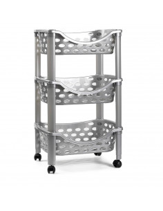 Tradineur - Carrito verdulero de plástico con 3 niveles y ruedas - PLFT Aire - Cestas apilables portaobjetos - 65 x 39,5 x 29,5