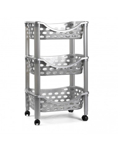 Tradineur - Carrito verdulero de plástico con 3 niveles y ruedas - PLFT Aire - Cestas apilables portaobjetos - 65 x 39,5 x 29,5