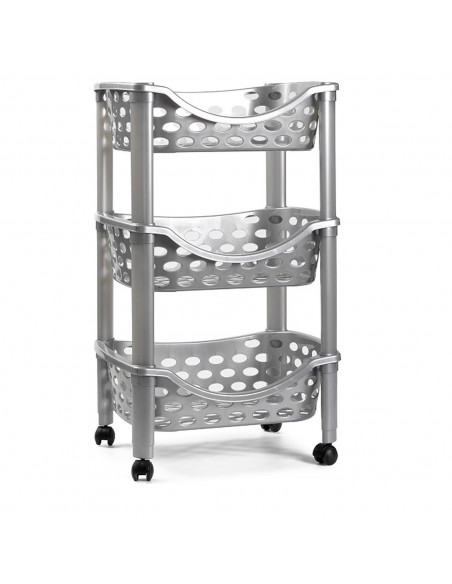 Tradineur - Carrito verdulero de plástico con 3 niveles y ruedas - PLFT Aire - Cestas apilables portaobjetos - 65 x 39,5 x 29,5 Tradineur - Carrito verdulero de plástico con 3 niveles y ruedas - PLFT Aire - Cestas apilables portaobjetos - 65 x 39,5 x 29,5