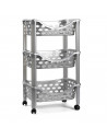 Tradineur - Carrito verdulero de plástico con 3 niveles y ruedas - PLFT Aire - Cestas apilables portaobjetos - 65 x 39,5 x 29,5