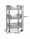 Tradineur - Carrito verdulero de plástico con 3 niveles y ruedas - PLFT Aire - Cestas apilables portaobjetos - 65 x 39,5 x 29,5