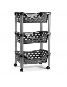 Tradineur - Carrito verdulero de plástico con 3 niveles y ruedas - PLFT Aire - Cestas apilables portaobjetos - 65 x 39,5 x 29,5