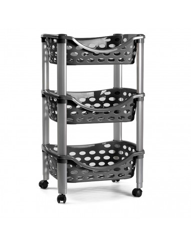 Tradineur - Carrito verdulero de plástico con 3 niveles y ruedas - PLFT Aire - Cestas apilables portaobjetos - 65 x 39,5 x 29,5