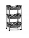 Tradineur - Carrito verdulero de plástico con 3 niveles y ruedas - PLFT Aire - Cestas apilables portaobjetos - 65 x 39,5 x 29,5