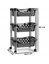 Tradineur - Carrito verdulero de plástico con 3 niveles y ruedas - PLFT Aire - Cestas apilables portaobjetos - 65 x 39,5 x 29,5