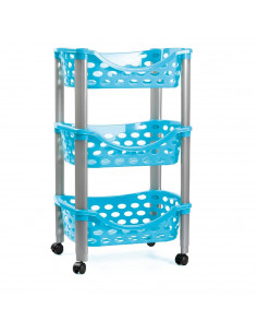 Tradineur - Carrito verdulero de plástico con 3 niveles y ruedas - PLFT Aire - Cestas apilables portaobjetos - 65 x 39,5 x 29,5