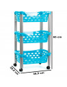 Tradineur - Carrito verdulero de plástico con 3 niveles y ruedas - PLFT Aire - Cestas apilables portaobjetos - 65 x 39,5 x 29,5
