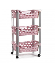 Tradineur - Carrito verdulero de plástico con 3 niveles y ruedas - PLFT Aire - Cestas apilables portaobjetos - 65 x 39,5 x 29,5